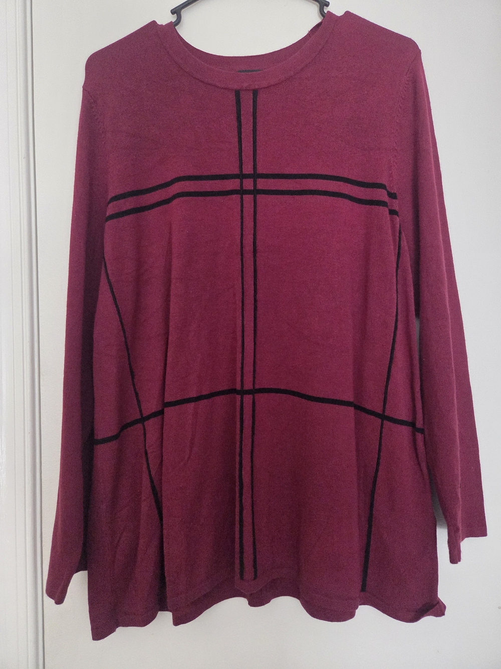 Alfani Deep Wine Grid Print Tunic Sweater Size XL Modern Chic Crewneck
